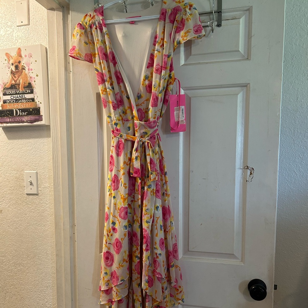 Floral Wrap Maxi Dress - Pink & Cream
